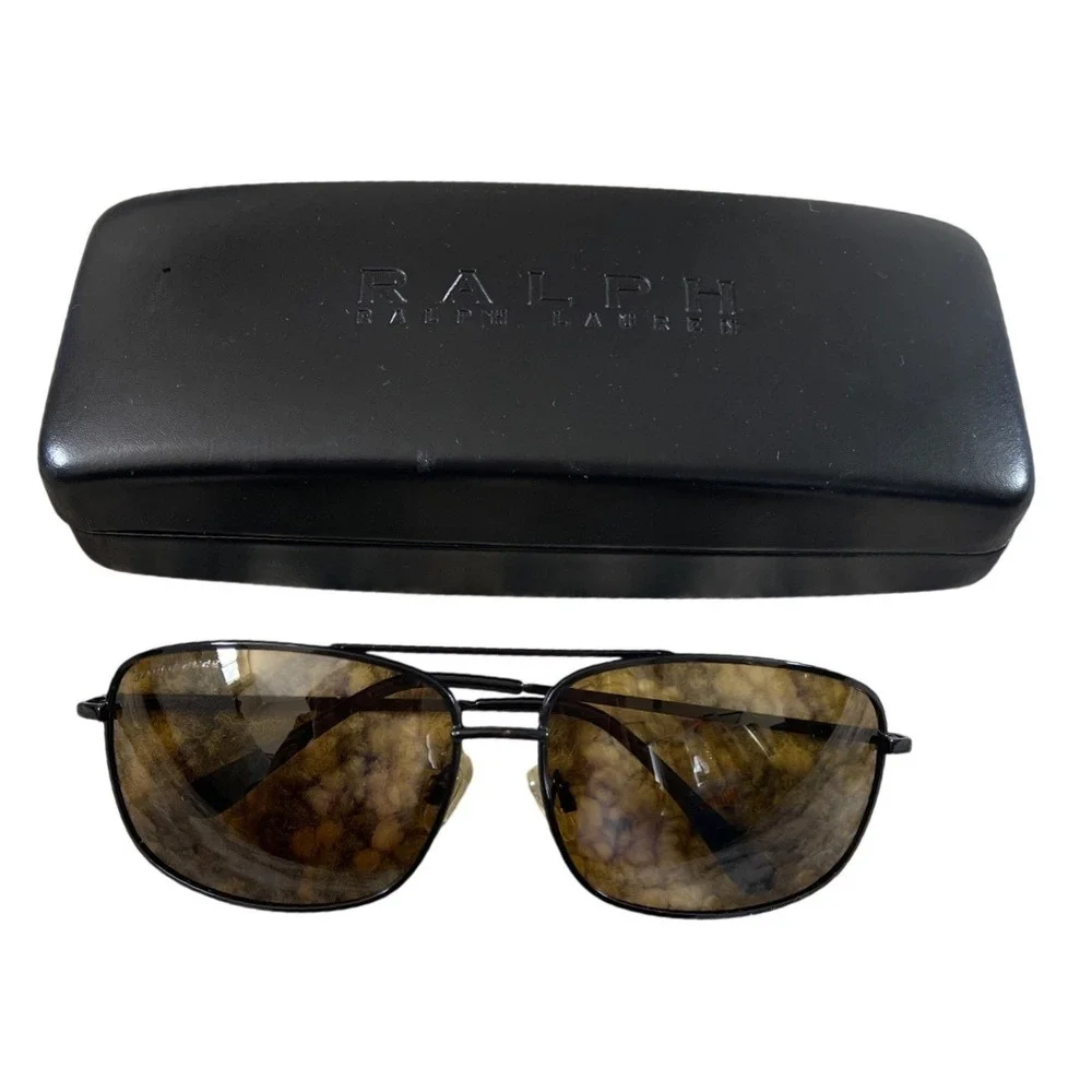 Ralph Lauren Aviator Sunglasses Navigator‎ Brown Eagle Eyes 14101 6747 With Case